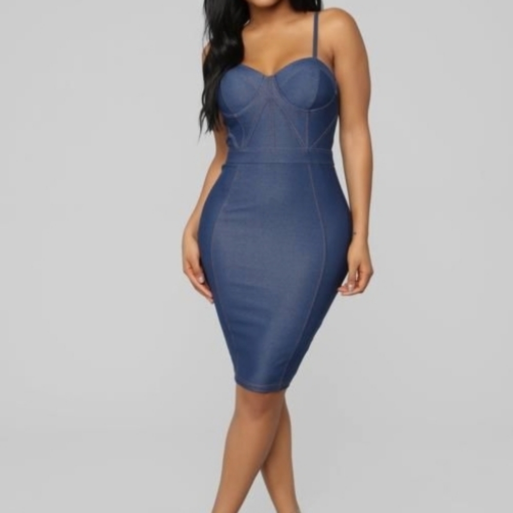 COPY - Fashion Nova Denim Me Down Midi Dress - Dark Denim